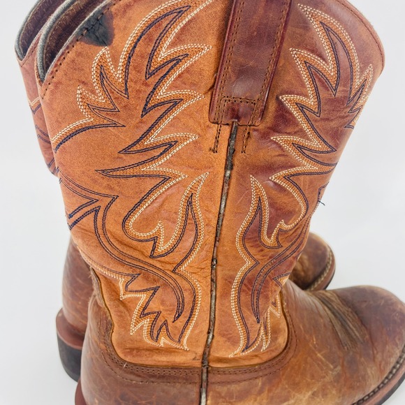 Ariat Brown Leather Square Toe Embroidered Cowboy Boots Mens US 9D Western Work - Picture 7 of 16